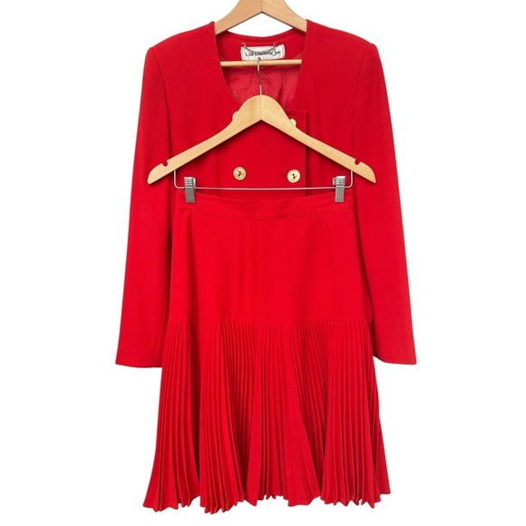 Vtg 80s Two Piece Skirt Suit Set Size 8 Red Gold Holiday Festive Liz Claiborne - Picture 3 of 15